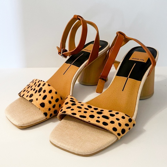 NWOT Dolce Vita Leopard Hazel Leopard Calf Hair Block Sandals - Picture 1 of 4